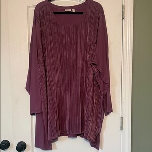 LOGO by Lori Goldstein Plum Pleated Long Sleeve Blouse